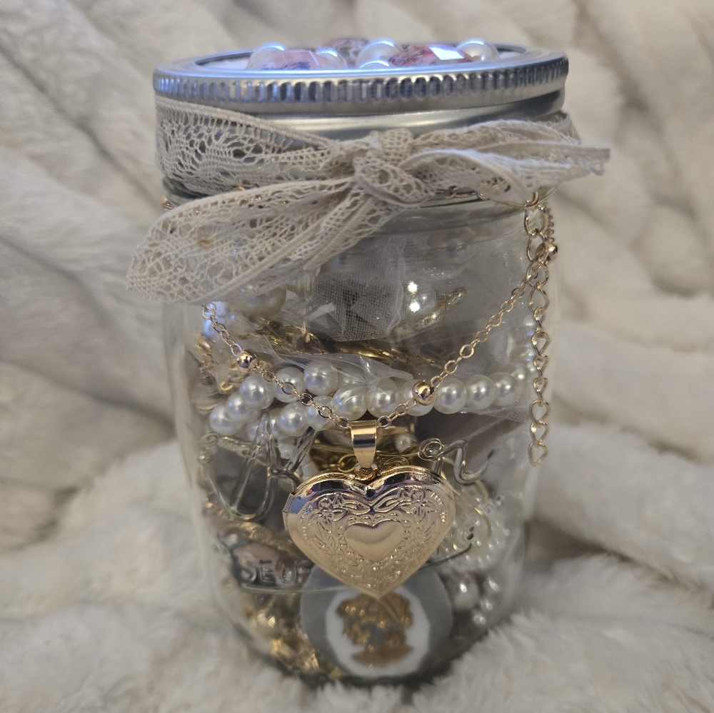 Glass Jar with Jewelry and Chains